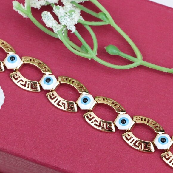 "Rose Gold Evil Eye Bracelet with Geometric Links, XPBL1013 - Picture 11 of 12